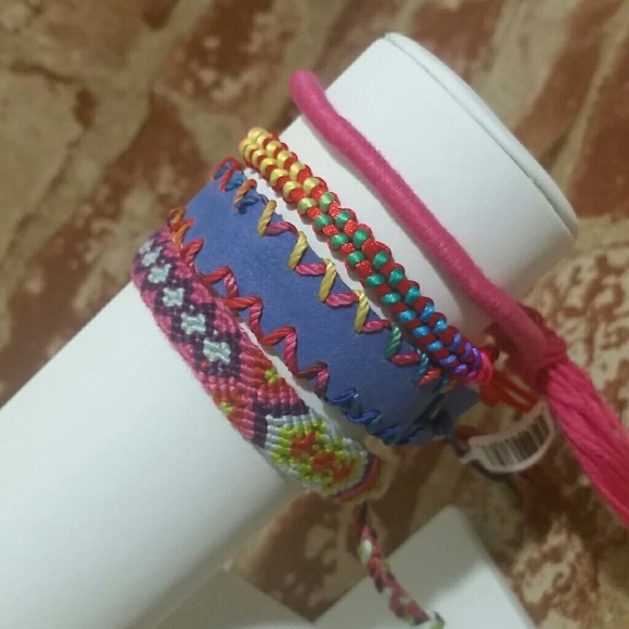 Friendship Bracelet Set 4 Street style blue pink orange purple multicolor NEW - Picture 3 of 4